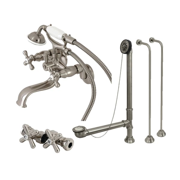 Kingston Brass CCK225SN Tub Wall Mount Clawfoot Tub Faucet Package with Supply Line, Brushed Nickel CCK225SN - main